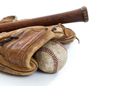 Vintage baseball, bat and glove isolated on white